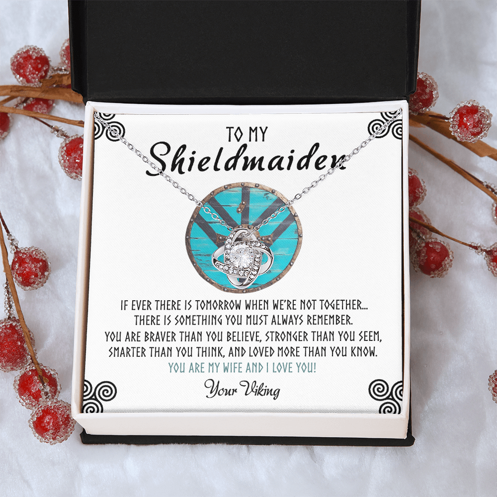 Shieldmaiden Necklace From Your Viking, Love Knot Pendant Gift From Wife, Fiancee, To My Shiedmaiden Love Knot Necklace Gift Jewelry For Women Pendant Female, You Are My Wife And I Love You Necklace