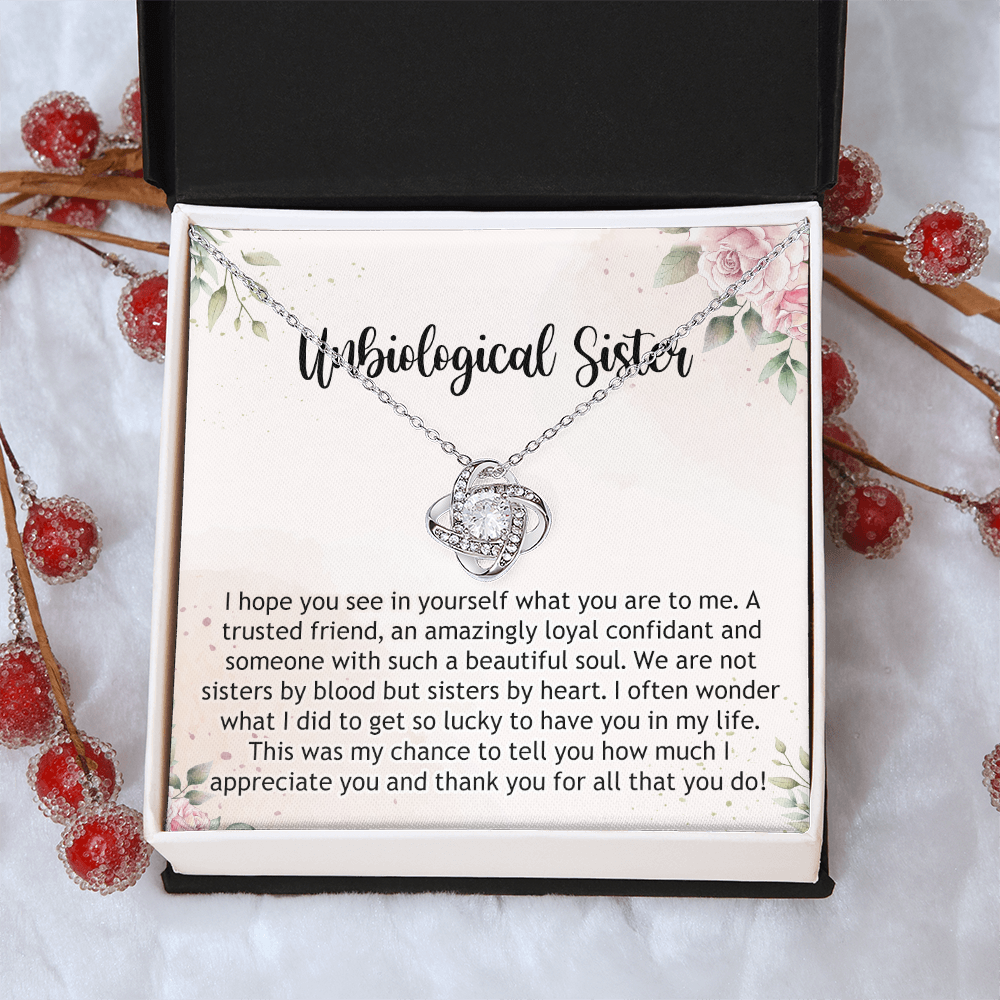 Gifts Necklace For Unbiological Sister, Unbiological Sister Love Knot Necklace Gift For Sister, Unbiological Sister Gift Necklace On Birthday Gift Anniversary To Unbiological Sister Best Friend Gift