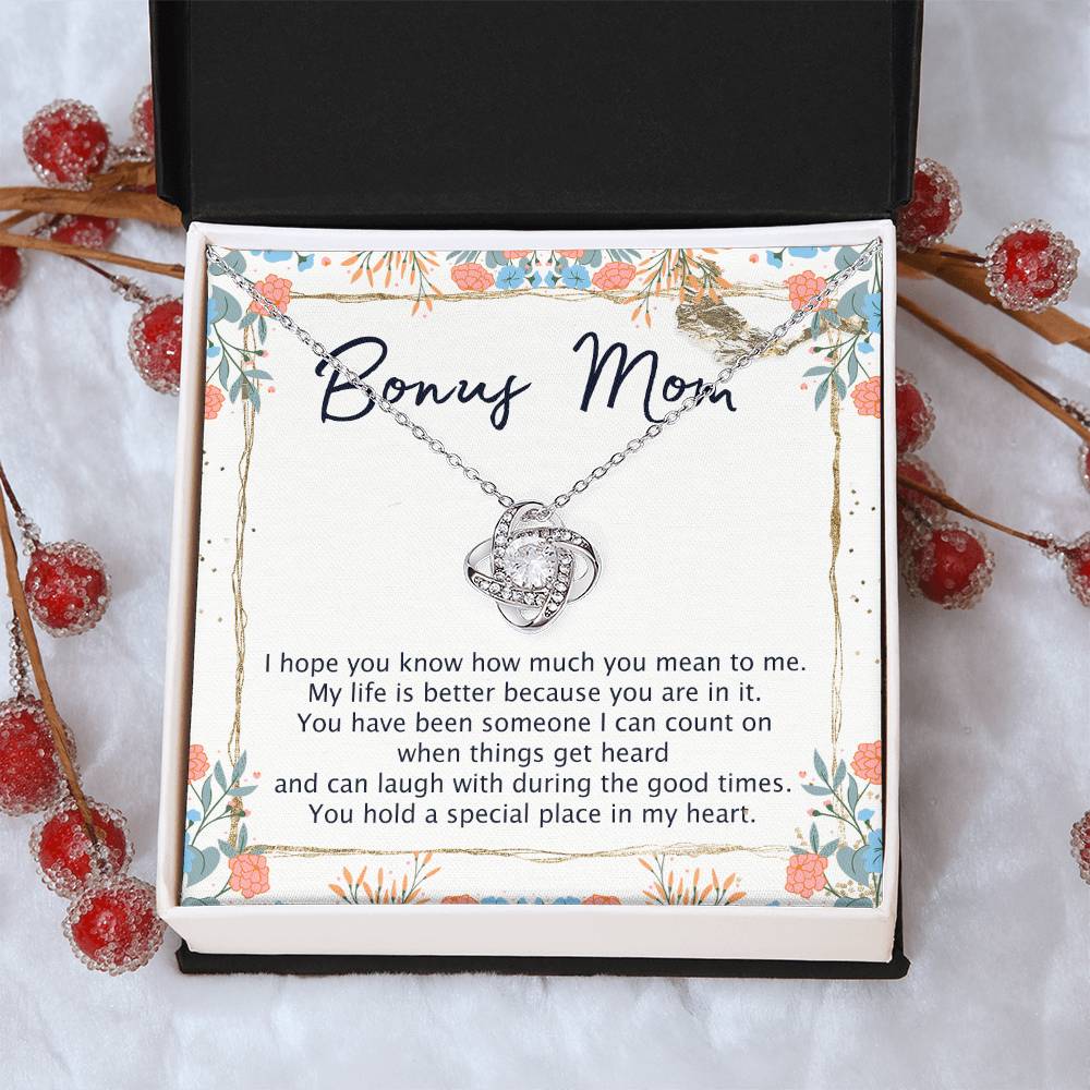 To My Bonus Mom Necklace From Bonus Daughter, Bonus Mom Gift Necklace, Love Knot Necklace Gift For Bonus Mother, Bonus Mammy On Mothers Day, Jewelry For Women, Daughter And Mother Necklace For Her