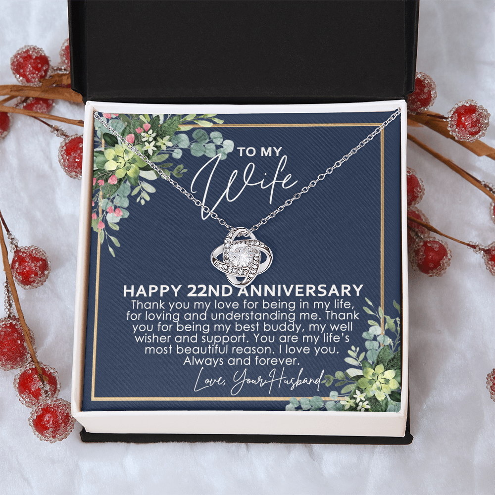 To My Wife Necklace From Husband, Happy 22nd Anniversary Love Knot Necklace Gift For Wife Husband To Wife, 22nd Anniversary Jewelry Gift For Women Wife Gift Necklace Soulmate Gift Pendant Necklace