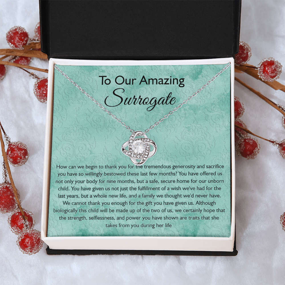 Surrogate Gift Necklace, Surrogate Thank You Gift Love Knot Pendant, Surrogate Appreciation Gift, Surrogate Love Knot Necklace, Surrogate Pregnancy Gift, Love Knot Necklace Message Card And Box Gift