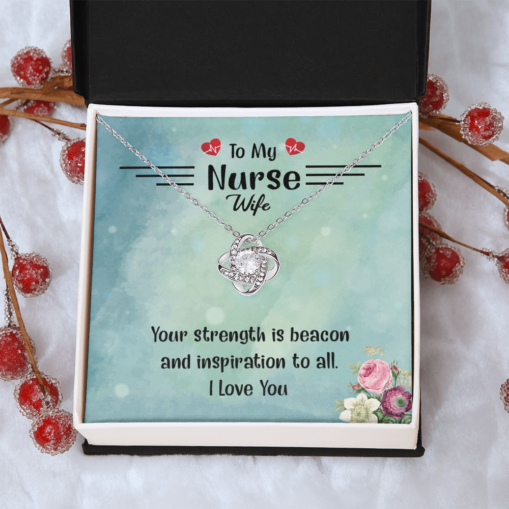 To My Nurse Wife Necklace From Husband, Strength Is Beacon Necklace Husband And Wife Love Knot Pendant, Nurse Wife Gift Necklace, Nurse Wife Jewelry Gift For Women, Nurse Soulmate Gift Necklace