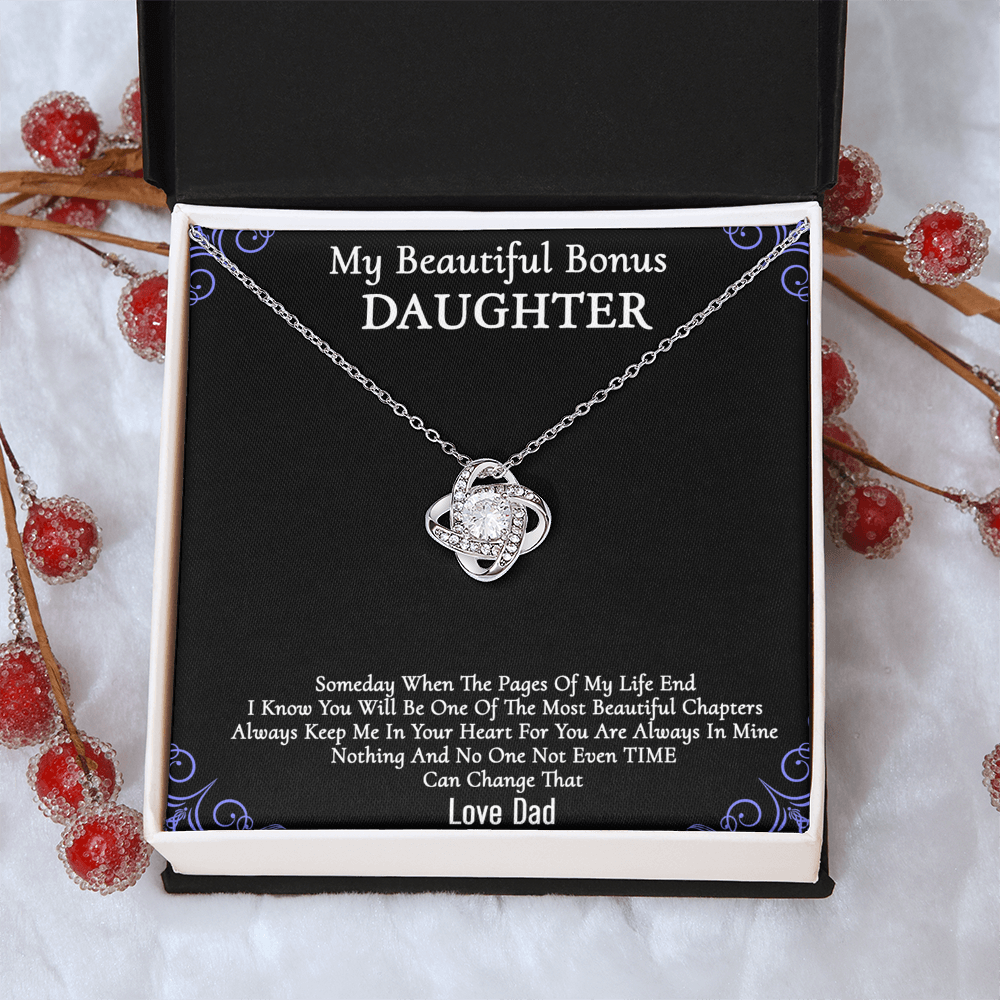 To My Beautiful Bonus Daughter Gift Necklace From Parent to Daughter Gift Necklace Pendant, Bonus Daughter Love Knot With Message Card & Gift Box On Birthday Christmas Anniversary Graduation Gift