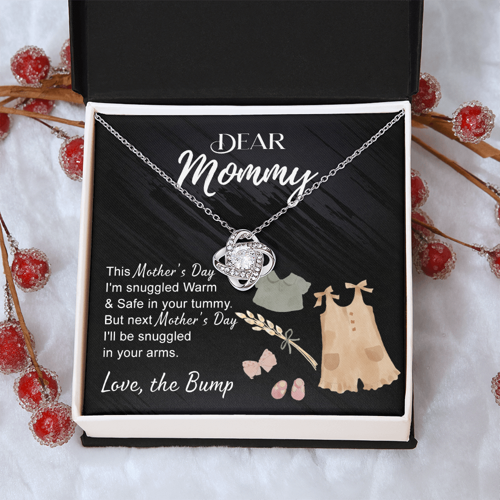 Dea Mommy Necklace Mothers Day Love Knot Necklace, Mothers Day Gifts for Pregnant Wife, Happy Mothers Day Necklace Gift for Moms to Be, Mother To Be Mothers Day Gift, To My Mommy Necklace from Bump