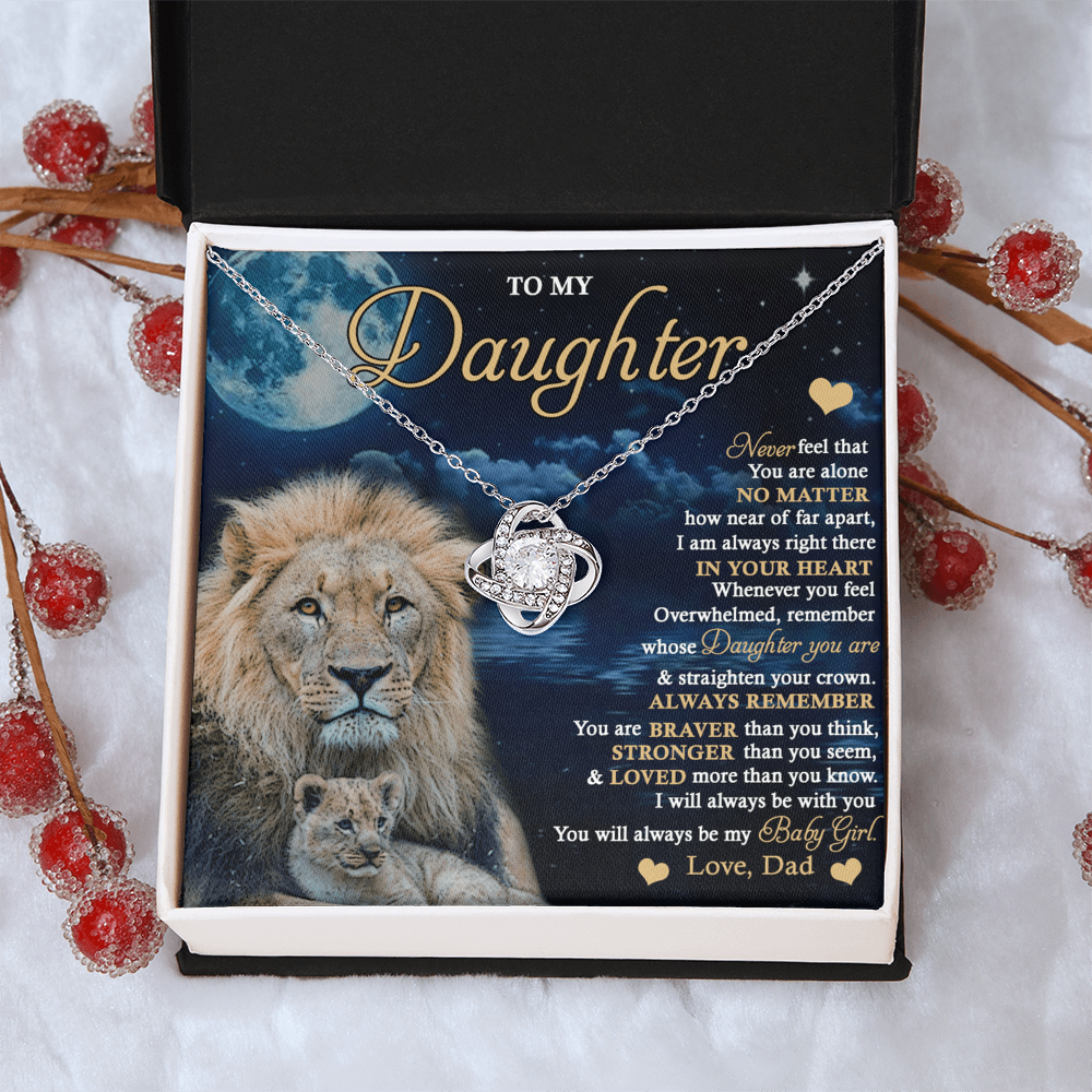 Daughter Gift Necklace From Dad, To My Daughter Lion And Dad Necklace, Love Knot Necklace for Daughter Gift On Birthday Gift Christmas Graduation Gift Jewelry Gift For Girls, Little Girl Necklace