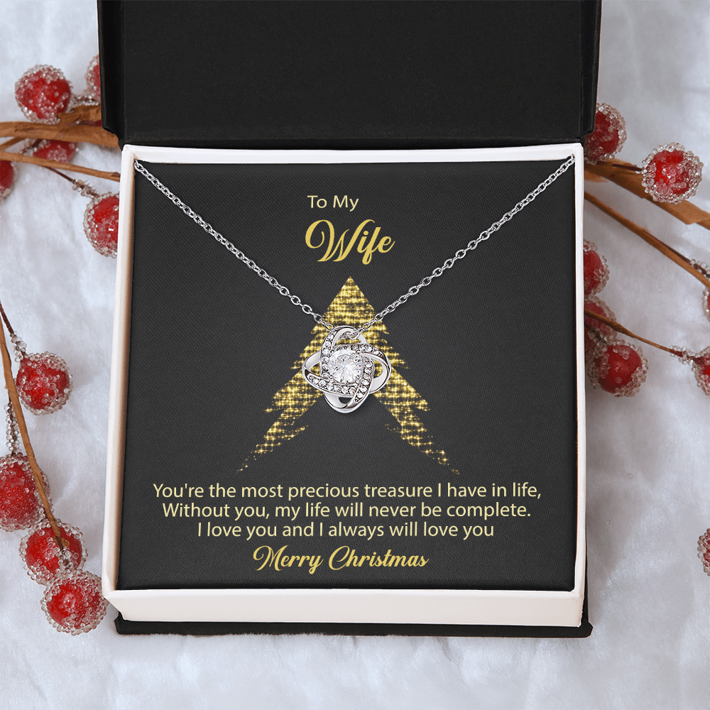 To My Wife Gift Necklace From Husband, Gift Necklace For Wife, Soulmate Gift Necklace Girlfriend, Husband To Wife Love Knot Pendant, Jewelry Gift For Women, Merry Christmas Necklace Gift For Wife