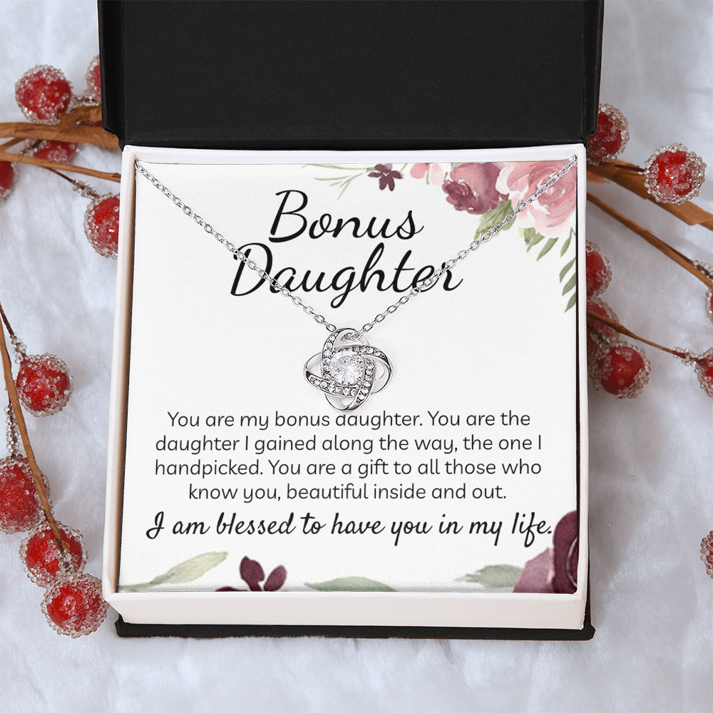 Bonus Daughter Gift Necklace - Stepdaughter Gifts From Stepmom, Adopted Daughter Necklace From Unbiological Mom, Bonus Daughter And Bonus Mom, To My Stepdaughter Necklace Jewelry Gift For Girls