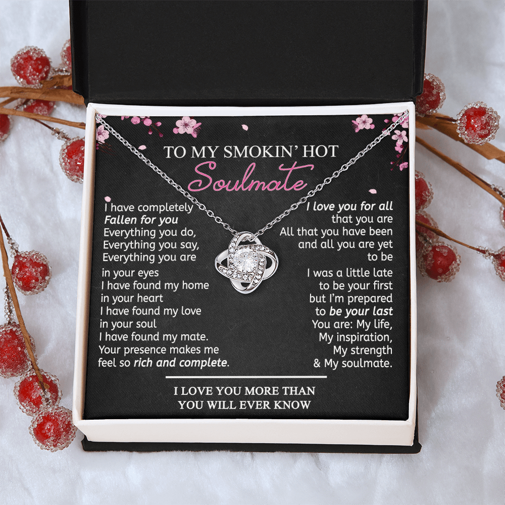 To My Soulmate Necklace From Husband, Boyfriend Romantic Gifts Necklace For Her To My Wife Gift Necklace Jewelry Soulmate Gift For Wife Love Knot Pendant Necklace Gifts for Wife 14k White Gold