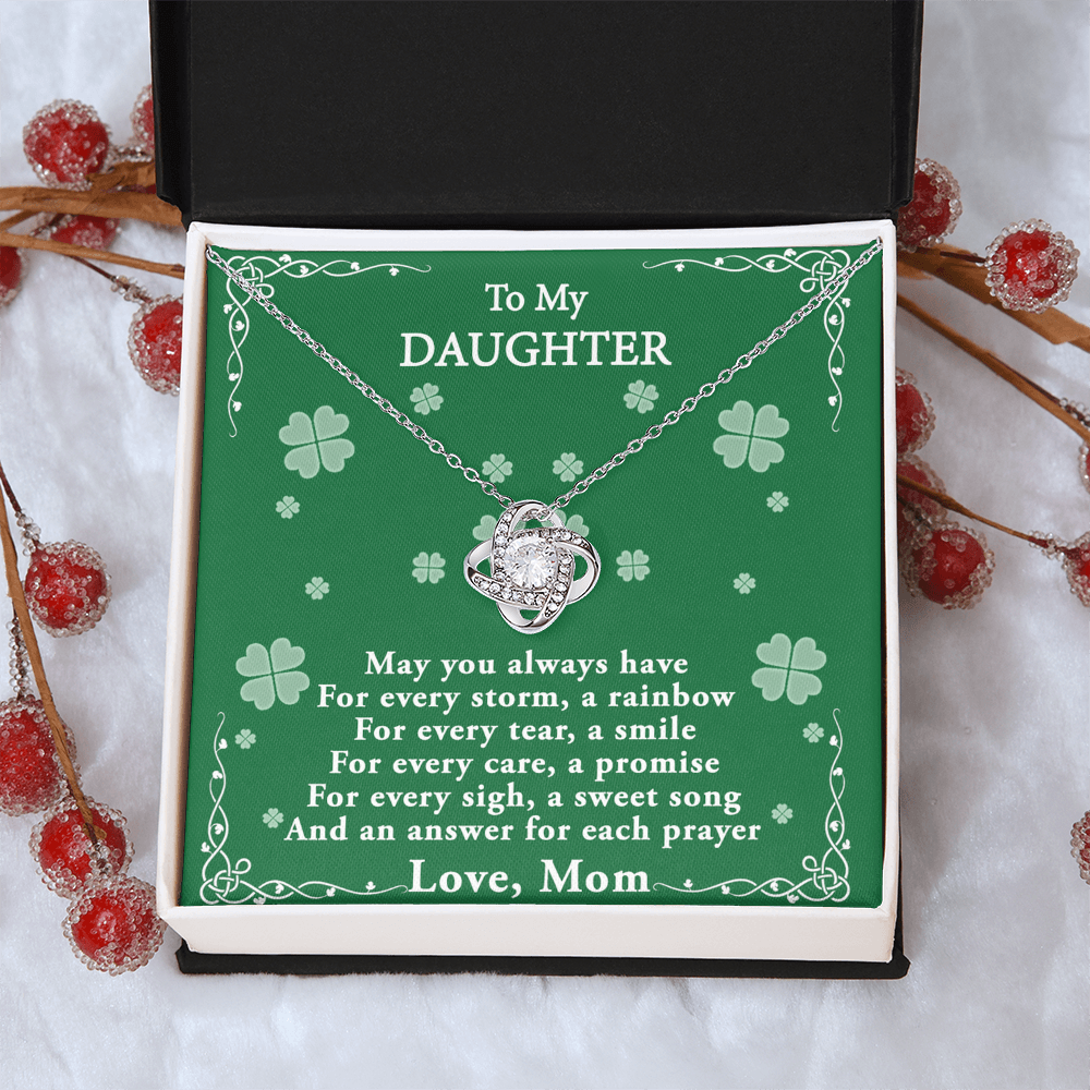 Four Leaf Clover Card Daughter Necklace, Love Knot Necklace Gift For Daughter - To My Daughter Necklace From Mom, Mother And Daughter Gift Necklace Pendant For Daughter, Jewelry Gift For Girls