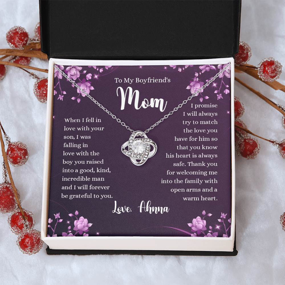 To My Boyfriend's Mom Necklace From Girlfriends, Gifts For Boyfriends Mom Love Knot Necklace Gift For Her, Boyfriend's Mom Necklace On Anniversary, Mother's Day, Presents for Mom Necklace for Women