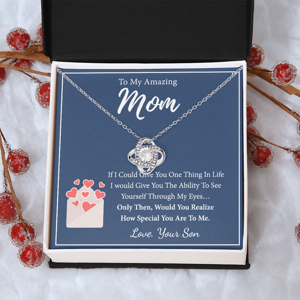 To My Amazing Mom Necklace From Son, Necklace Gift On Birthday Gift Anniversary Mother's Day Necklace For Mom Love Knot Necklace From Son, Jewelry Gift For Women, Mother, Mom And Son Necklace