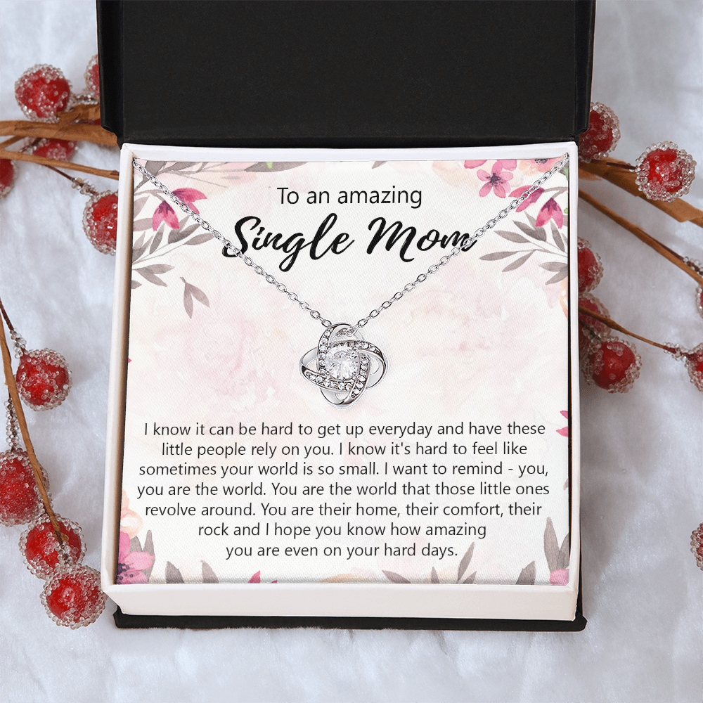 Single Mom Gift Necklace, To An Amazing Single Mom Love Knot Necklace Gift From Daughter In Law, Mother And Daughter Gift Necklace Personalized Gift Pendant, Love Knot Necklace Gift For Mom Penda