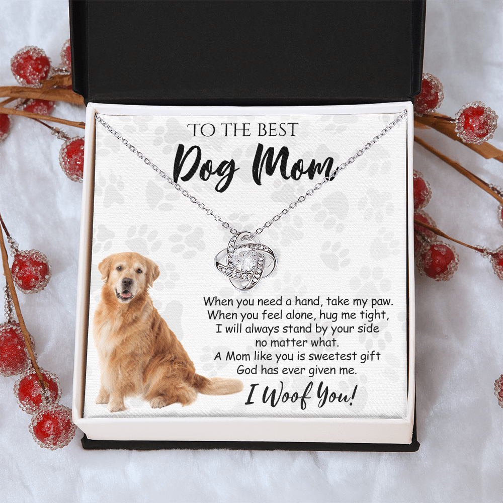 To The Best Golden Retriever Dog Mom Love Knot Necklace Mother's Day, I Woof You Quote Gift Card, Message Card Jewelry For Women, Mom Dog Lovers Golden Retriever Gift Necklace I Woof You Necklace