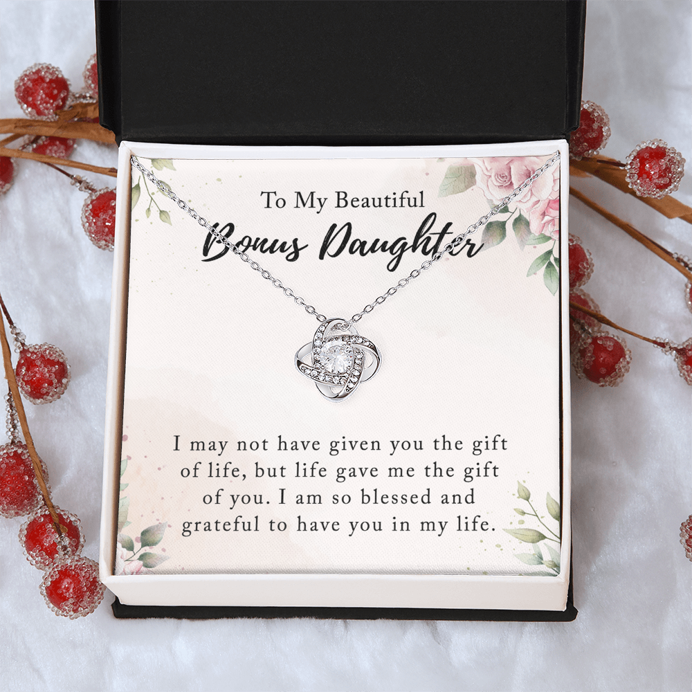 Personalized Gift Necklace - To My Beautiful Bonus Daughter Love Knot Necklace From Mom And Dad, Step daughter Necklace, Adopted daughter in law gift Jewelry Gift For Girls, Little Girls