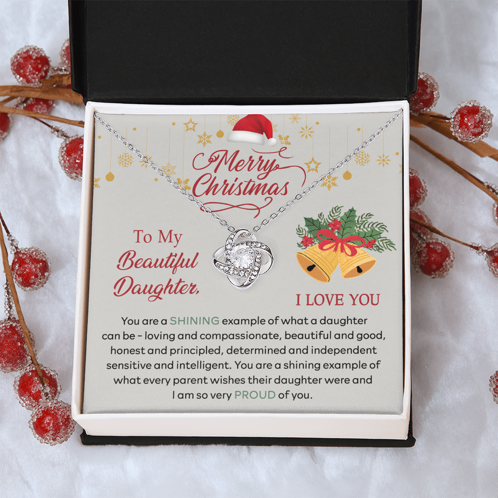 Merry Christmas Daughter Gift Necklace - To My Beautiful Daughter Necklace From Mom, Mother And Daughter Jewelry Gift For Daughter Christmas Gift, Graduation Gift For Daughter I Love You Necklace