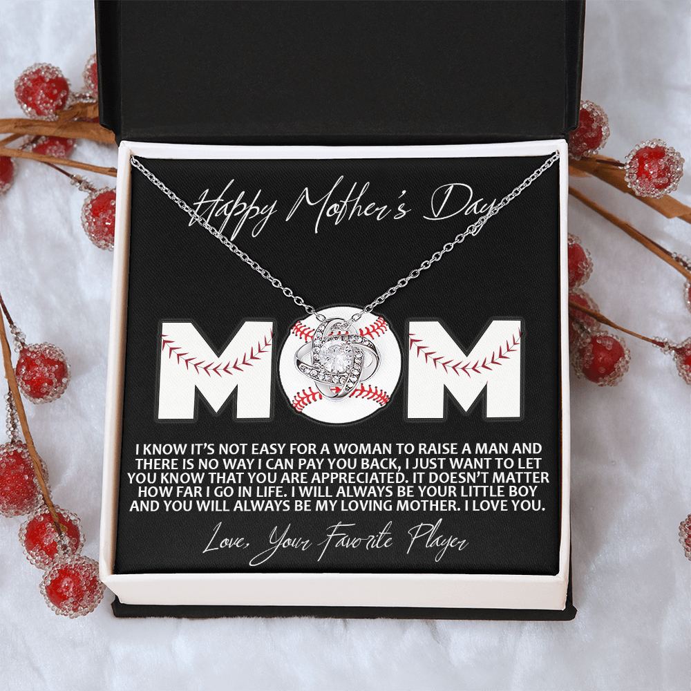 Baseball Mom Gift Necklace, To the Best Baseball Mom Necklace From Daughter, Favorite Player Necklace Gift For Mom, Baseball Mom Love Knot Necklace Jewelry Gift For Women Happy Mother's Day Necklace
