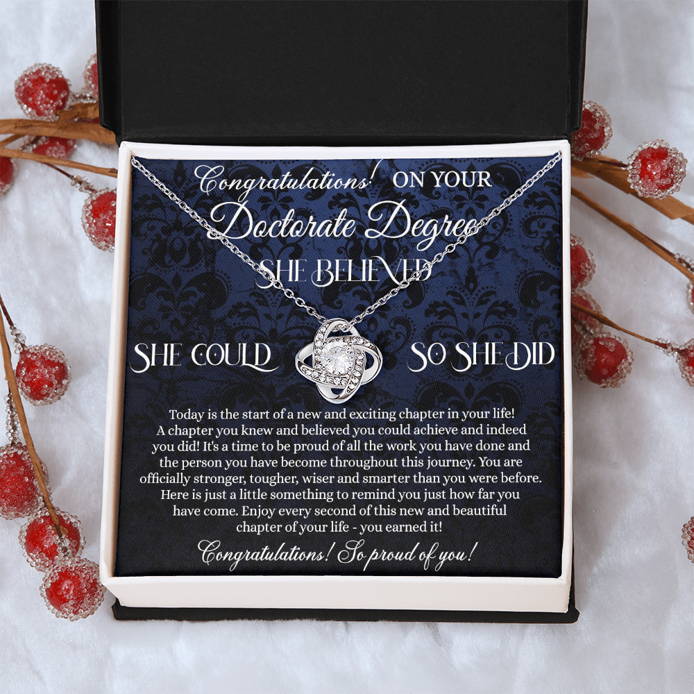 Congratulation On Your Doctorate Degree Love Knot Necklace Box Gift for Doctorate Degree Graduation Gift Necklace On PhD Graduation Gift Graduating Class of 2024 Doctoral Degree Graduation Gift