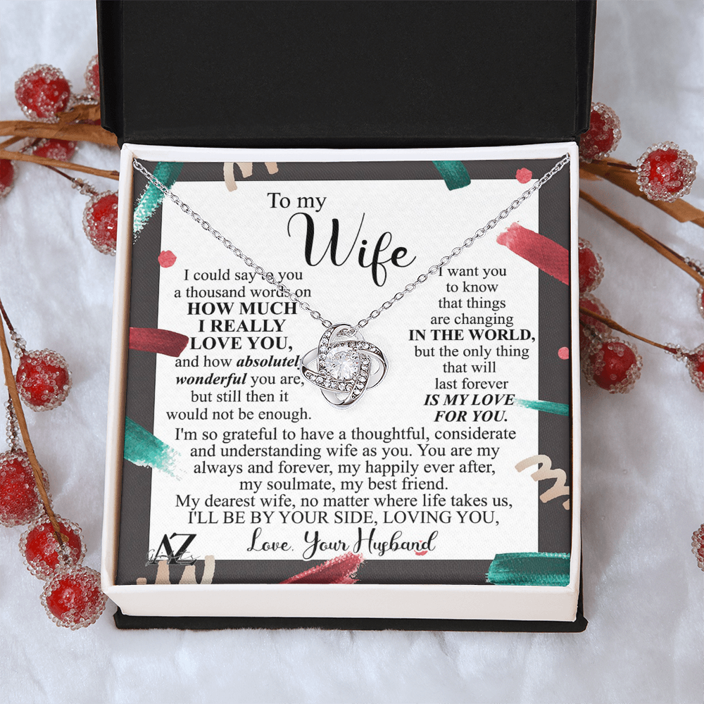Christmas Gift Necklace for Wife Present, Husband Wife Gift Necklace, To My Wife Necklace Gift from Husband, Love Knot Necklace Gift On Xmas Gift, Valentine's Day Long Distance Necklace for Wife