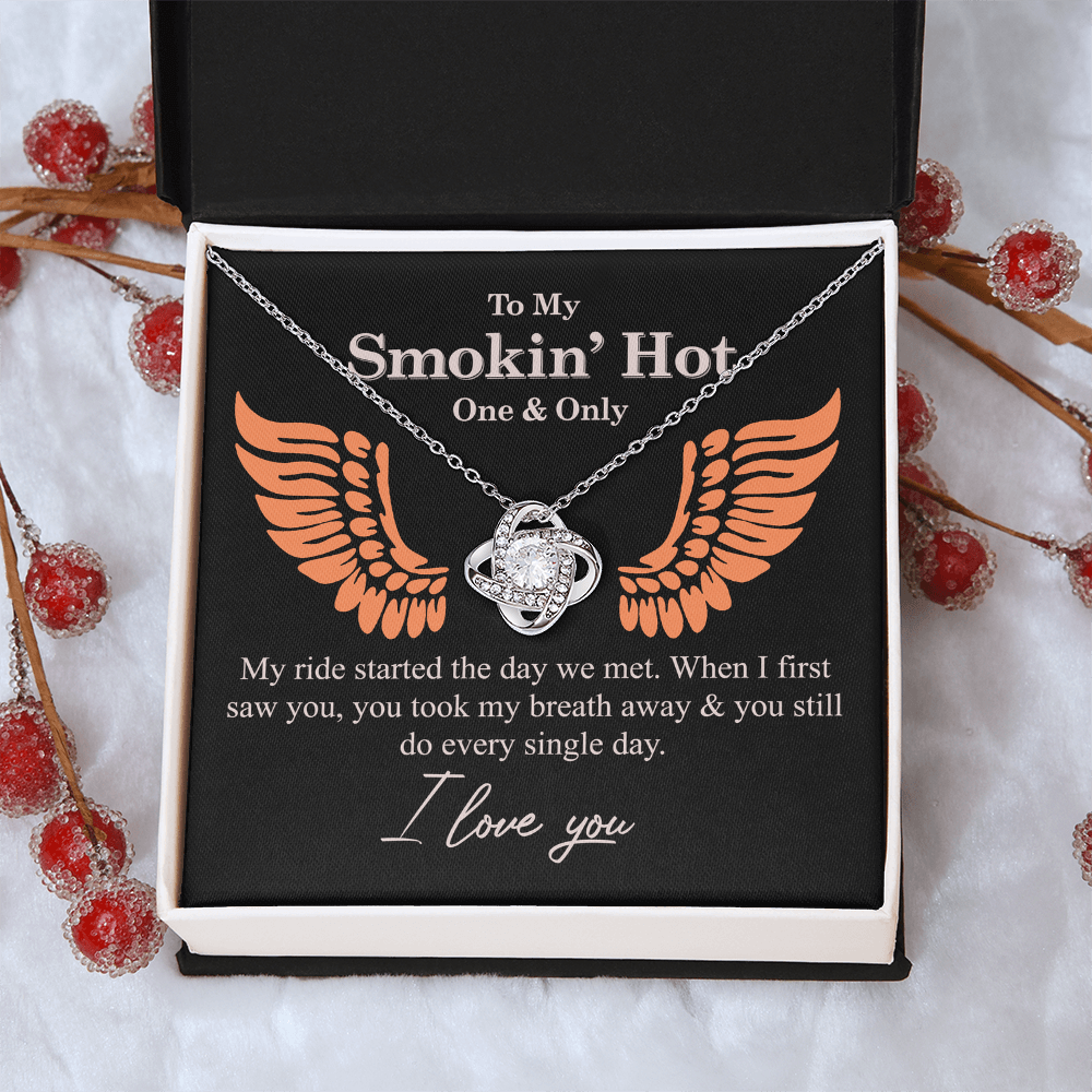 To My Smokin' Hot Necklace From Husband, Boyfriend, Gift Necklace One And Only - My Ride Started Love Knot Necklace Gift Necklace for Her Romantic, Girlfriend Gifts Necklace Message Card