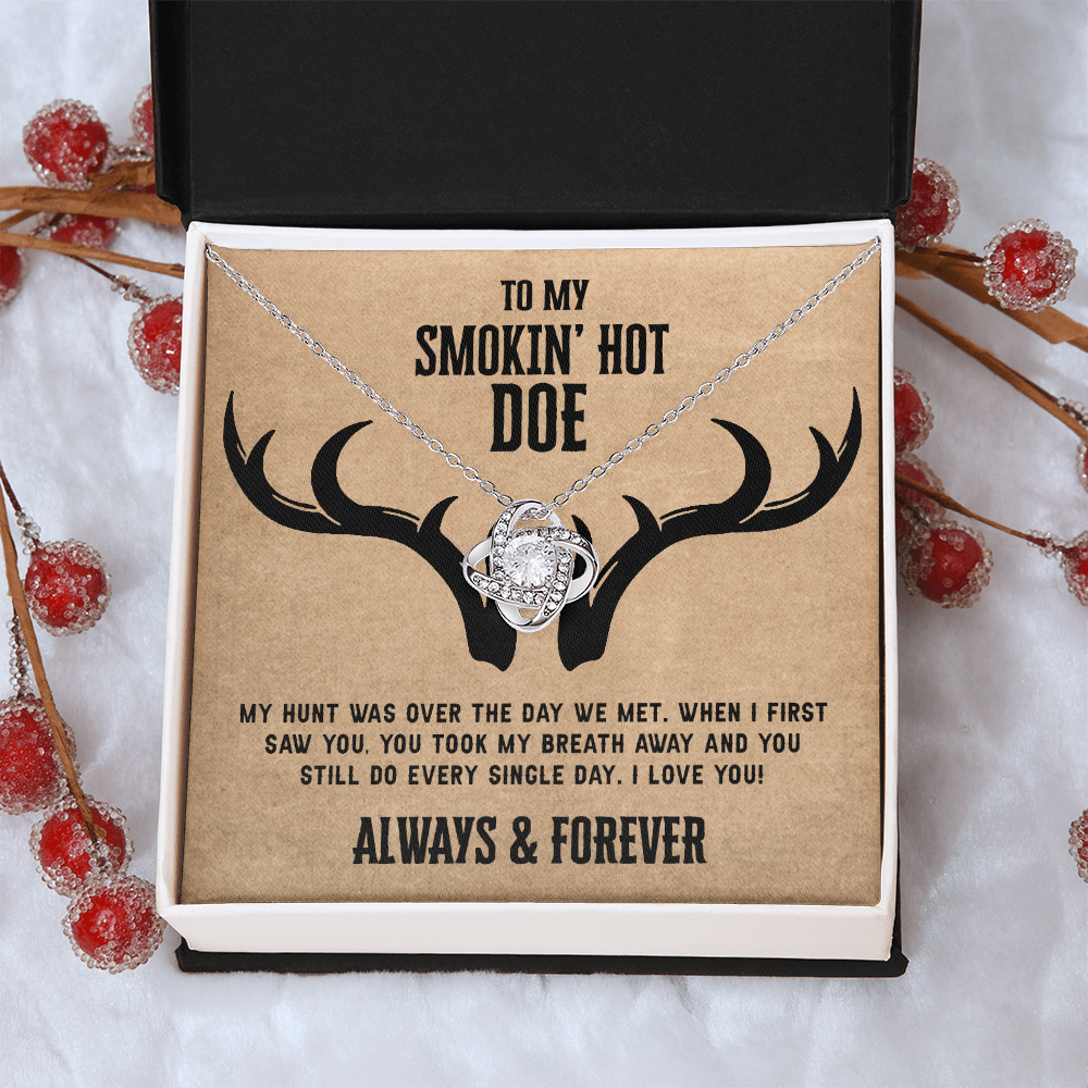 To My Smokin Hot Doe Necklace From Husband, Man, Smokin Hot Doe Gift Necklace For Wife Girlfriend Soulmate Necklace for Wife, Love Knot Pendant Smokin Hot Doe Gift Necklace, Jewelry Gift For Women