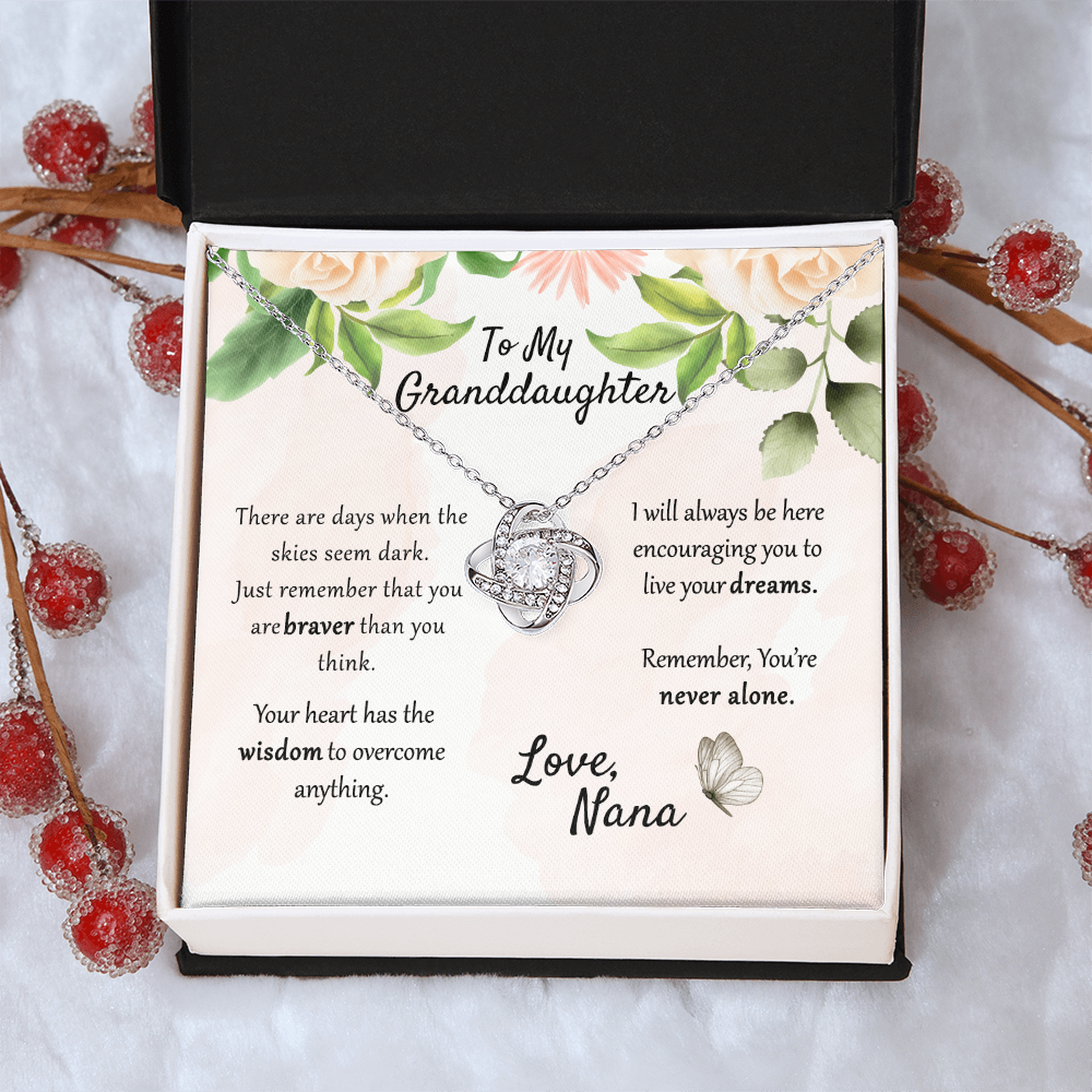 To My Granddaughter Love Knot Necklace From Nana, Grandma, Jewelry Gift For Granddaughter, Nana And Granddaughter Jewelry Gift On Birthday, Xmas, Graduation Gift You're Never Alone Necklace