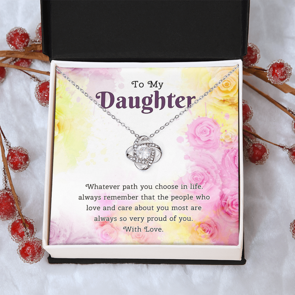 To My Daughter Love Knot Necklace From Paren, Flower Daughter Gift Necklace, Mother And Daughter Love Knot Necklace, Daughter Gift Necklace From Father, Mother To Daughter Jewelry Gift For Girls