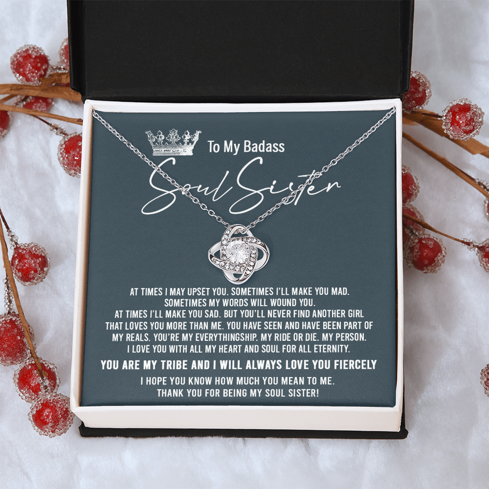 To My Badass Soul Sister Necklace From Sister, Brother, Thank You for Being My Badass Sister Love Knot Necklace - Unique Badass Sister Gift Necklace Friendship Sister Jewelry Gift For Women Gift Box