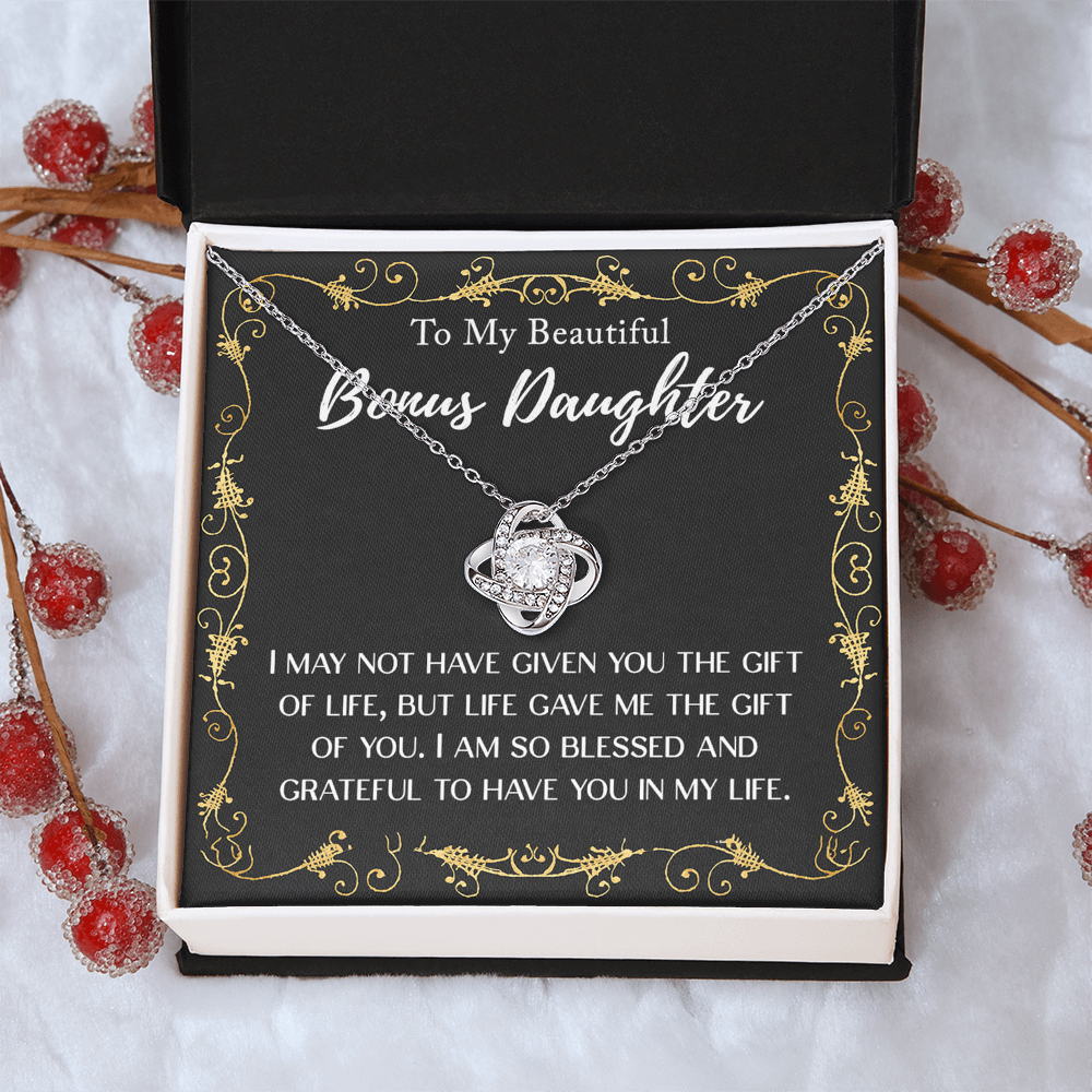Personalized Gift Necklace For Daughter - To My Beautiful Bonus Daughter Love Knot Necklace From Mom And Dad, Step daughter Gift Necklace, Pendant Jewelry Gift For Girls, Little Girls