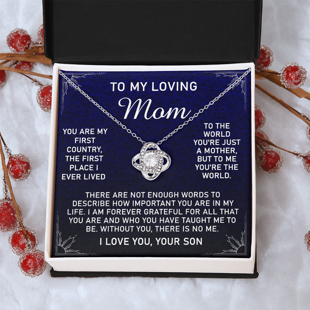 Loving Mom Gift Necklace, Mother's Day Jewelry Gift For Mom, To My Loving Mom Love Knot Necklace Gift for Mom, Birthday Gift Anniversary Mother And Son Gift Pendant, To My Mom Necklace from Son