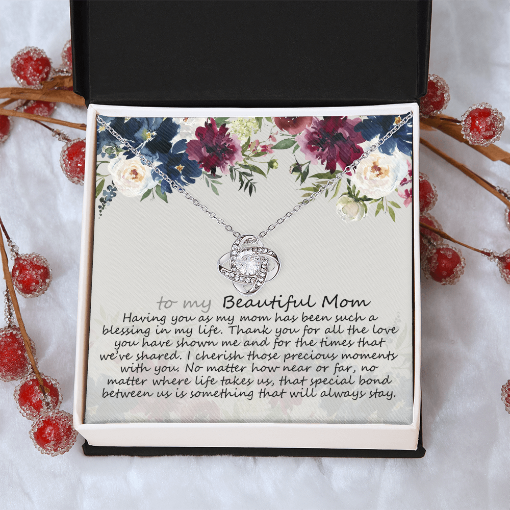 To My Mom Necklace From Daughter, Mother's Day Necklace Gift For Her, Beautiful Mom Love Knot Necklace Gift For Mom Boyfriend's Mom, Bonus Mom On Mothers Day, Anniversary, Birthday, Jewelry For Mom