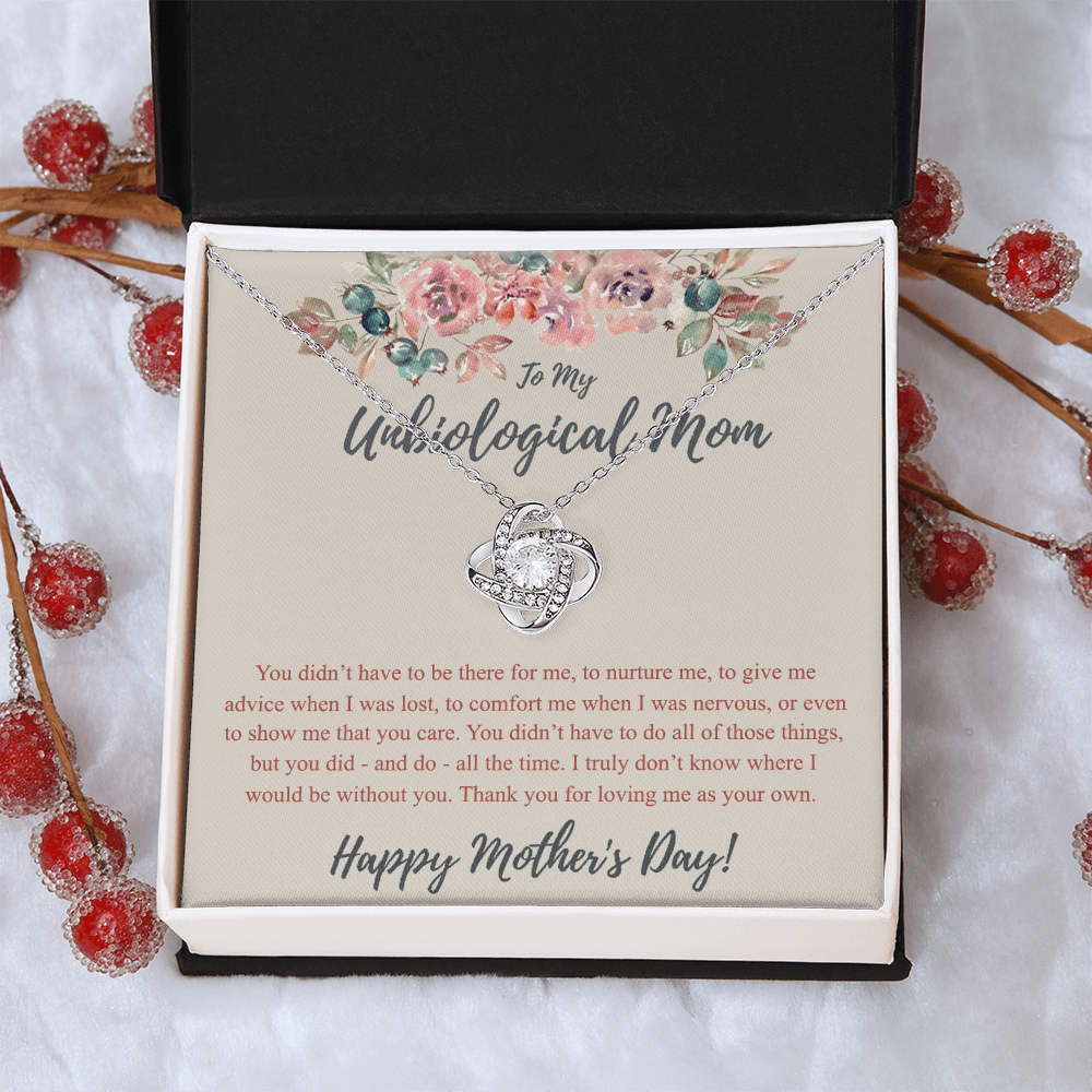 To My Unbiological Mom Necklace From Daughter, Bonus Mom Gift Love Knot Pendant For Her, Mother And Daughter Gift Necklace For Mom On Mothers Day, Anniversary, Birthday Gift To Unbiological Mother