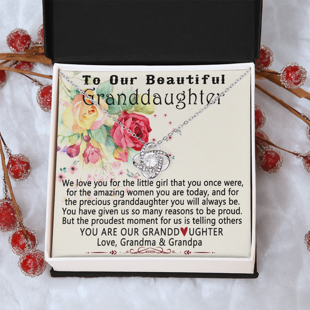 To Our Beautiful Granddaughter Necklace From Grandma And Grandpa To Granddaughter Love Knot Necklace, Gift Necklace To Granddaughtr, You Are Our Grandaughter Necklace Gift For Girls, Little Girl