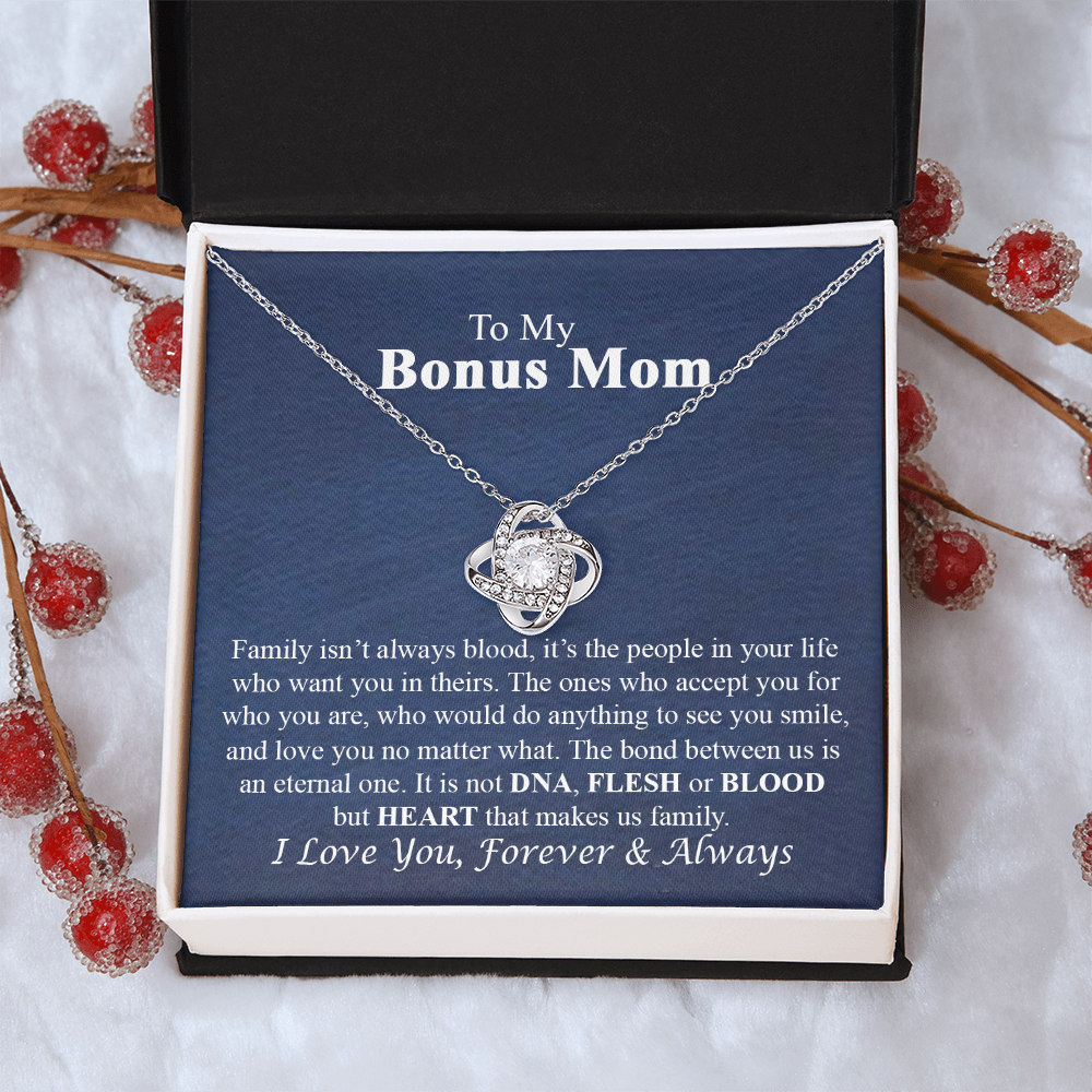 To My Bonus Mom Necklace From Bonus Daughter, Bonus Mom Gift Necklace, Bonus Mother Jewelry For Women, Necklace Gift For Mom On Mothers Day, Anniversary, Birthday Gift Love Knot Pendant For Her