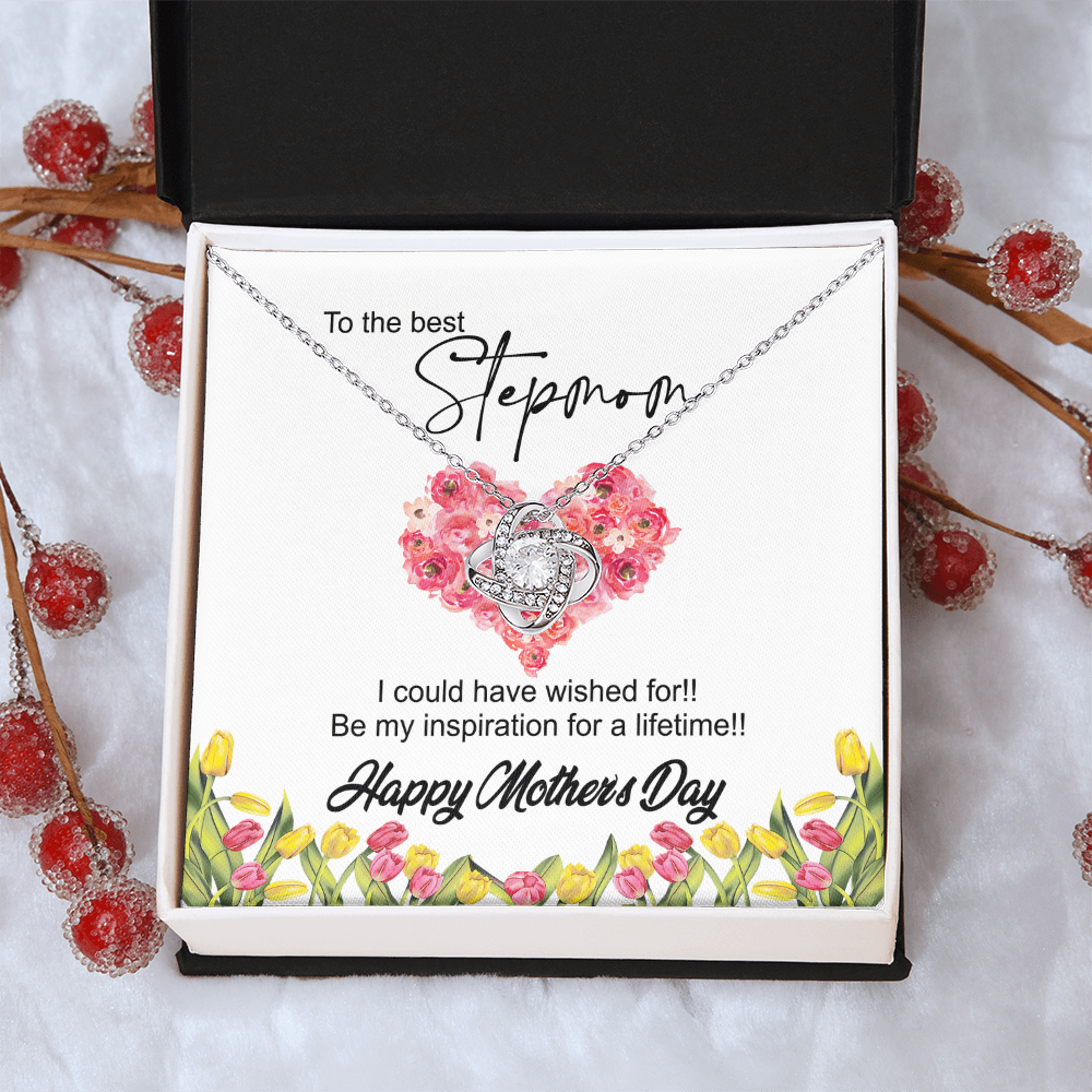 To The Best Stepmon Necklace, Happy Mother's Day Necklace Gift From Daughter, Son To My Step Mom Necklace From Daughter, Stepmom Gift Necklace, Boyfriend's Mom Gift Necklace, Love Knot Gift For Mom