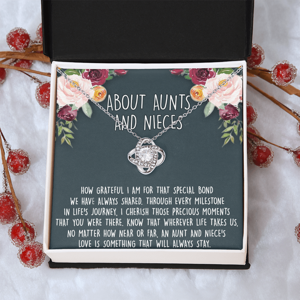 Niece Gifts from Auntie Aunt Gifts from Niece, About Aunt and Niece Love Knot Necklace for Auntie Niece Birthday Gifts Congratulations Gift Necklace, New Aunt Gift Necklace, Jewelry For Women