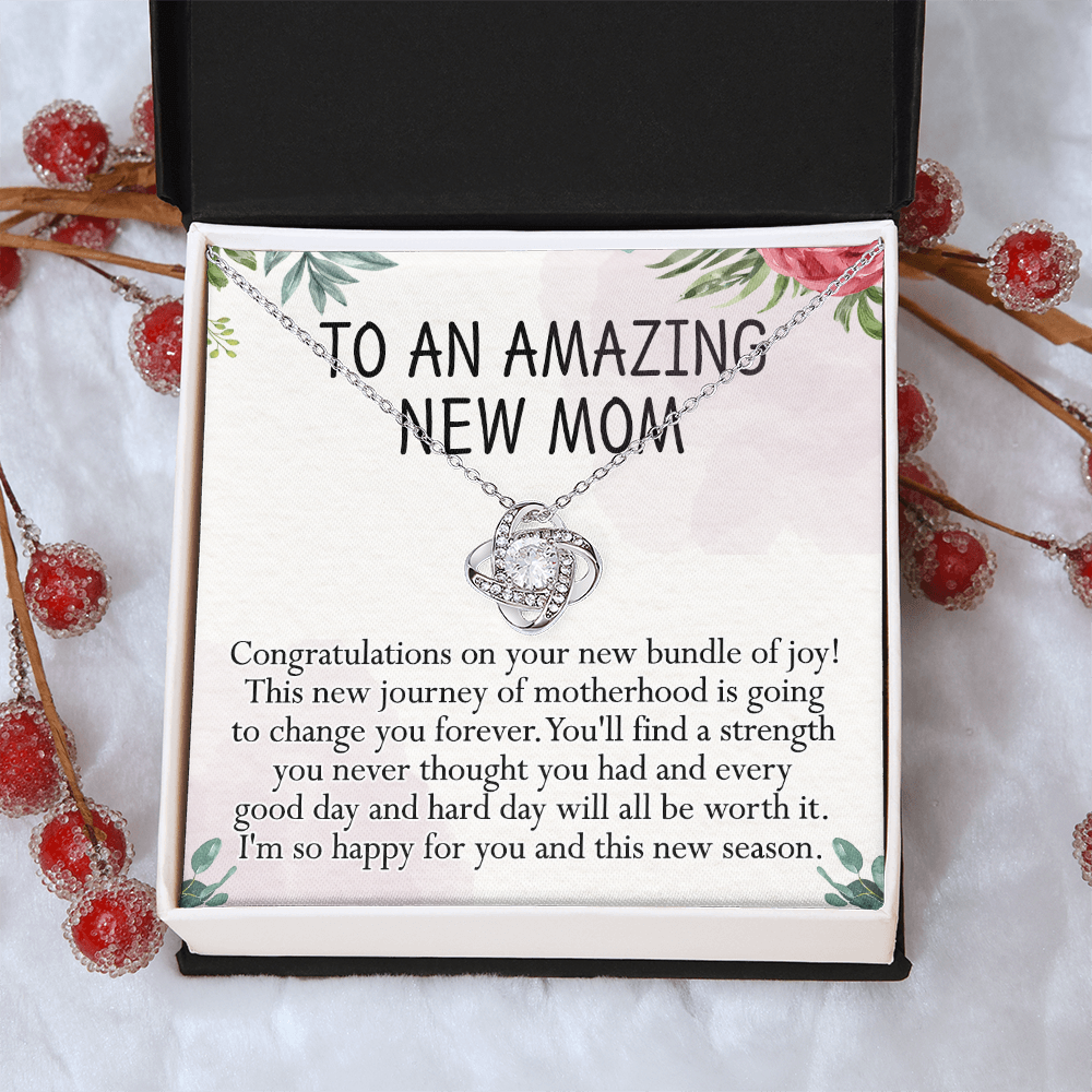 To An Amazing New Mom Necklace, Amazong New Mom Love Knot Necklace Gift for New Mommy, New Mom Gift Necklace 1st New Mother Pregnancy Gift Necklace for Mother's Day Necklace Jewelry Gift for Women