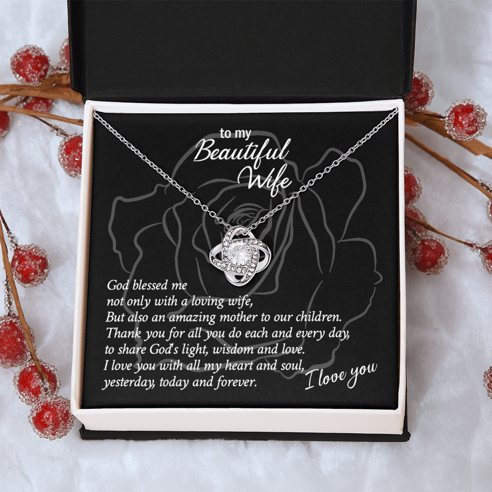 Beautiful Wife Gift Necklace, Loving Wife Love Knot Pendant - To My Beautiful Wife Necklace From Husband, Jewelry Gift For Women, Soulmate Gift Necklace, Wife Pendant Gift On Anniversary, Christmas