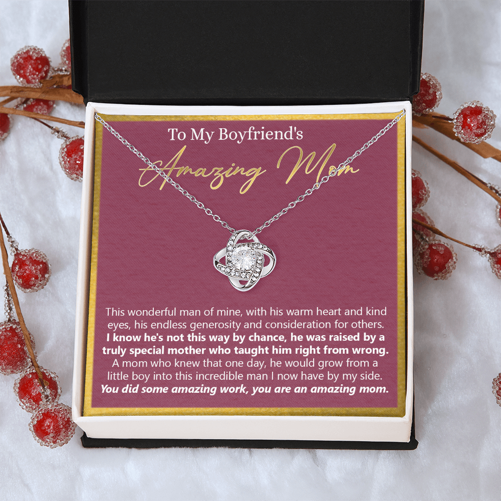 To My Boyfriends Mom Necklace From Girlfriends Mom, Love Knot Necklace Gifts For Boyfriends Mom, Boyfriends Amazing Mom Necklace Gift On Birthday Gift Mothers Day Presents For Mom Necklace For Women