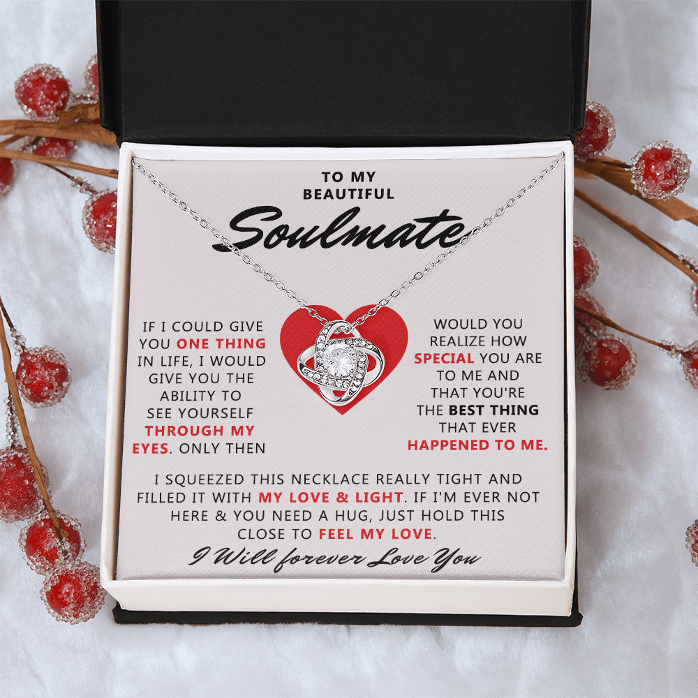 To My Beautiful Soulmate Necklace From Husband, Boyfriend, Anniversary For Wife Necklace, Jewelry Gift For Wife, Soulmate Gift Necklace for Her Romantic, Girlfriend Gifts Necklace Message Card