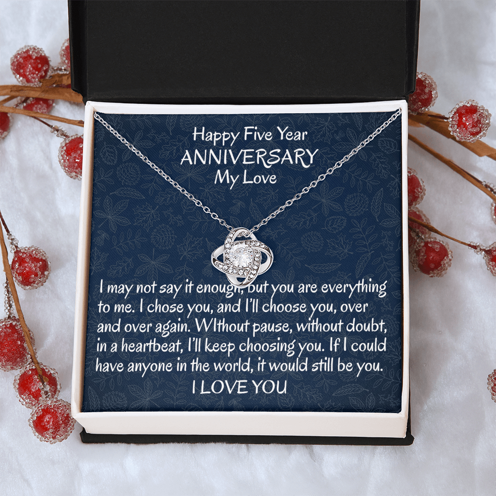 5 Year Gift Anniversary Necklace, To My Wife Necklace From Husband, Wife Love Knot Necklace From Men, Jewelry Gift For Women, Happy Five Year Gift Necklace, Soulmate Gift Love Knot Pendant My Love