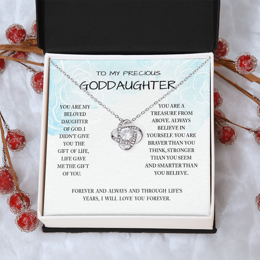 To My Preccious Goddaughter Necklace From Grandma And Grandpa, To Goddaughter Love Knot Necklace, Gift Necklace To Goddaughter, You Are My Beloved Daughter Of God Necklace Gift For Girls, Daughter