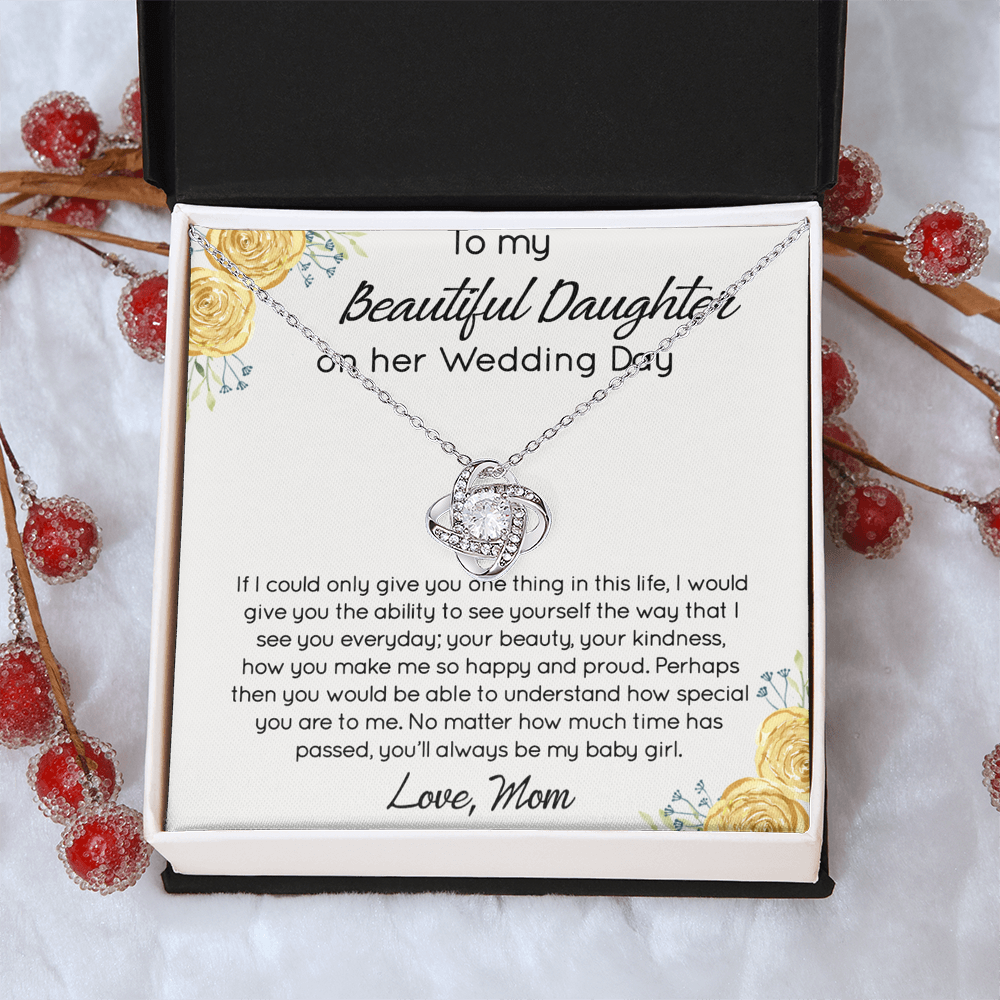 Personalized Gift Necklace For Daughter On Her Wedding Day, Jewelry For Daughter With Message Card And Box, To My Beautiful Daughter On Her Wedding Day Necklace From Mom, Mother To Daughter Gift