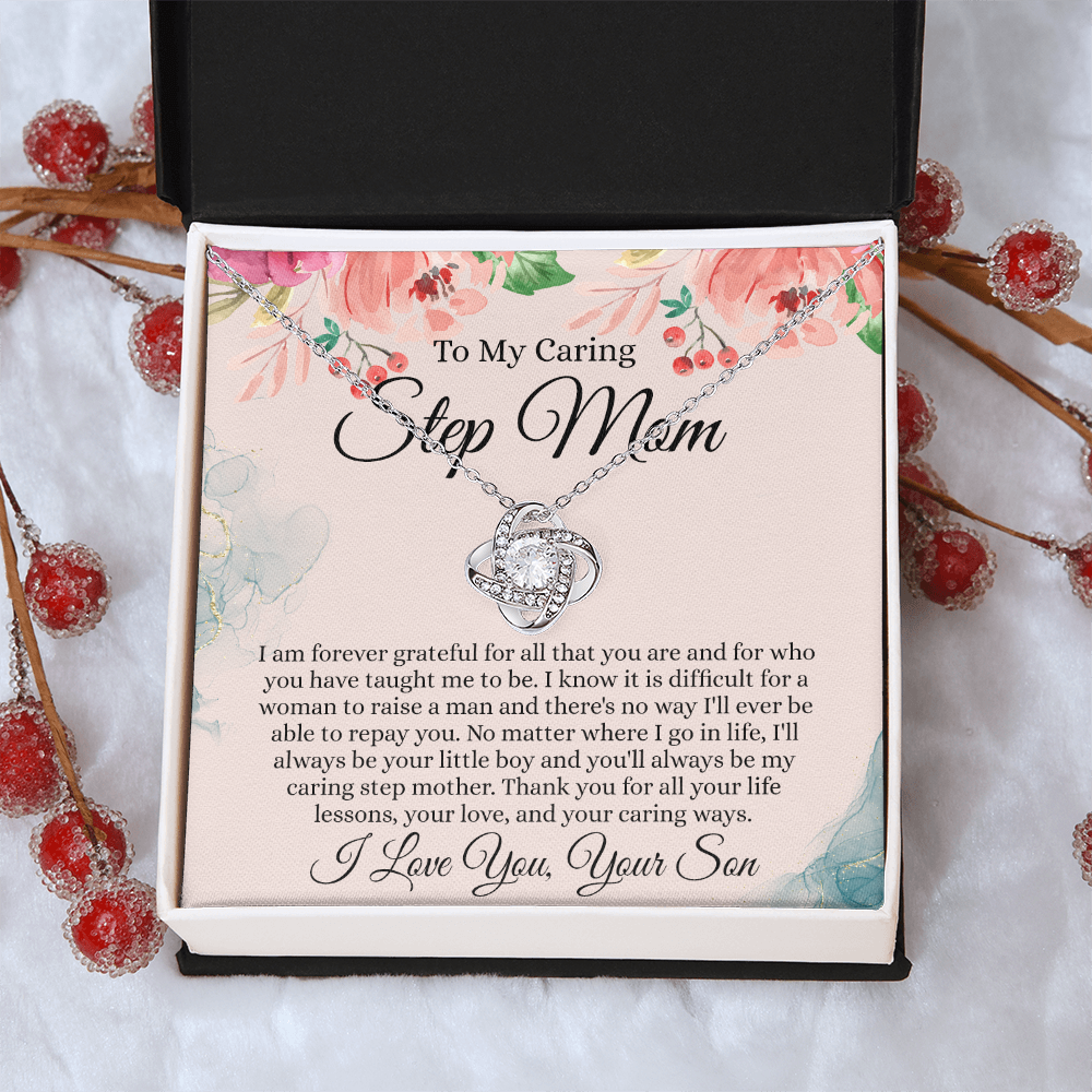 Step Mom Gift Necklace, To My Caring Step Mom Love Knot Necklace From Son, Grateful For All Necklace Gift For Step Mom, Jewelry Gift For Women, Step Mom Pendant, Birthday Gift Necklace For Step Mom