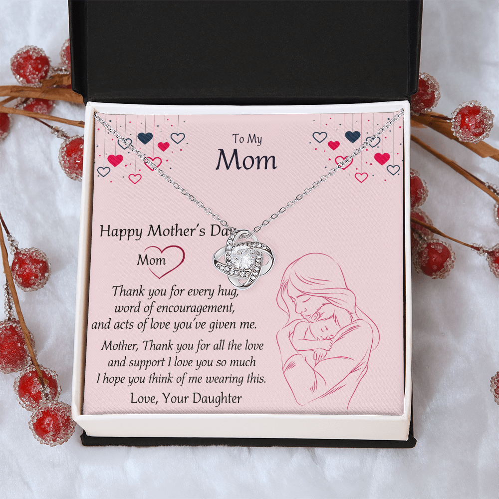 Happy Mothers Day Necklace, To My Mom Necklace From Mom, Mother Day Jewelry Gift Personalized Mothers Day Necklace Gifts For Mom Mother To Daughter Thank Gift Love Knot Necklace For Mom Jewelry