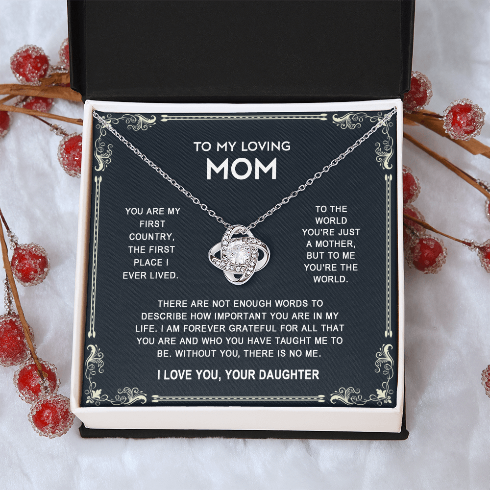 Loving Mom Necklace, Mother And Daughter Love Knot Necklace, To My Loving Mom Necklace From Daughter Gift On Birthday Gift Anniversary Mother's Day Necklace Pendant For Mom Jewelry Gift For Women