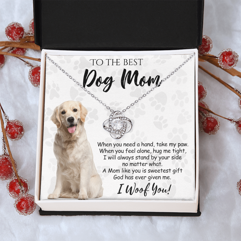 To The Best Dog Mom Love Knot Necklace From Daughter Mother's Day Necklace Gift, Golden Retriever Love Knot Pendant, Jewelry Gift For Women, Dog Lovers Golden Retriever Gift Necklace I Woof You