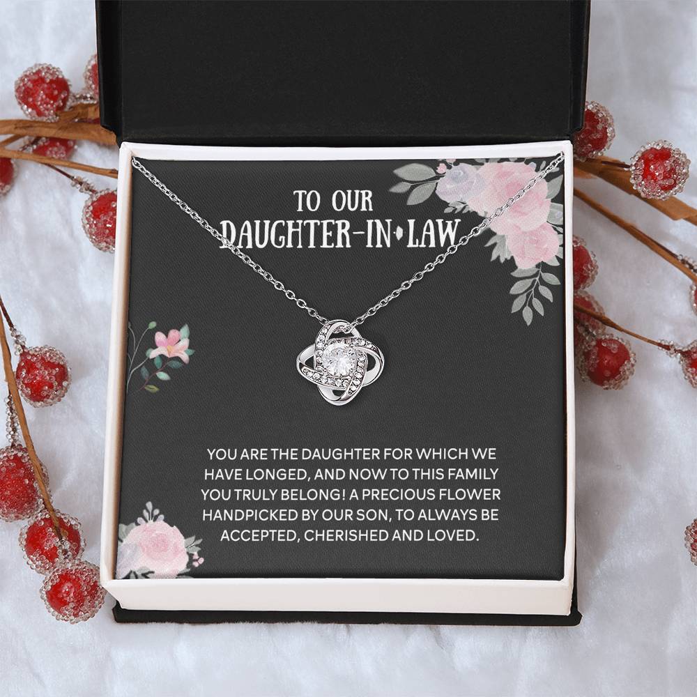 Personalized Gift Necklace From Mother In Law - Daughter Love Knot, To Our Daughter-In-Law Gift Necklace From Mother-in-Law, Daughter-in-Law Pendant Gift On Birthday Gift, Graduation Gift