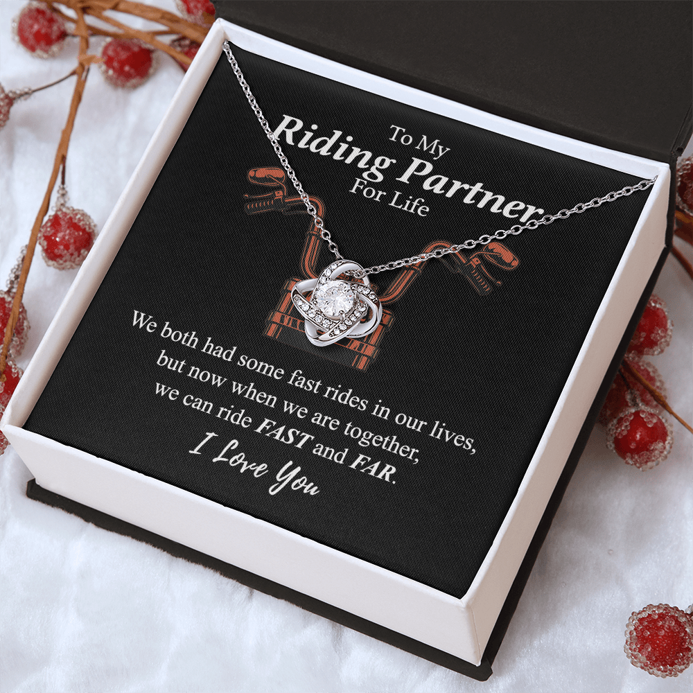 Gift Necklace For Motorcycle Wife, Love Knot Necklace Gift For Biker My Riding Partner For Life, Let's Ride Fast And Far Necklace, Necklace Pendant On Birthday Xmas Graduation Jewelry Gift For Women