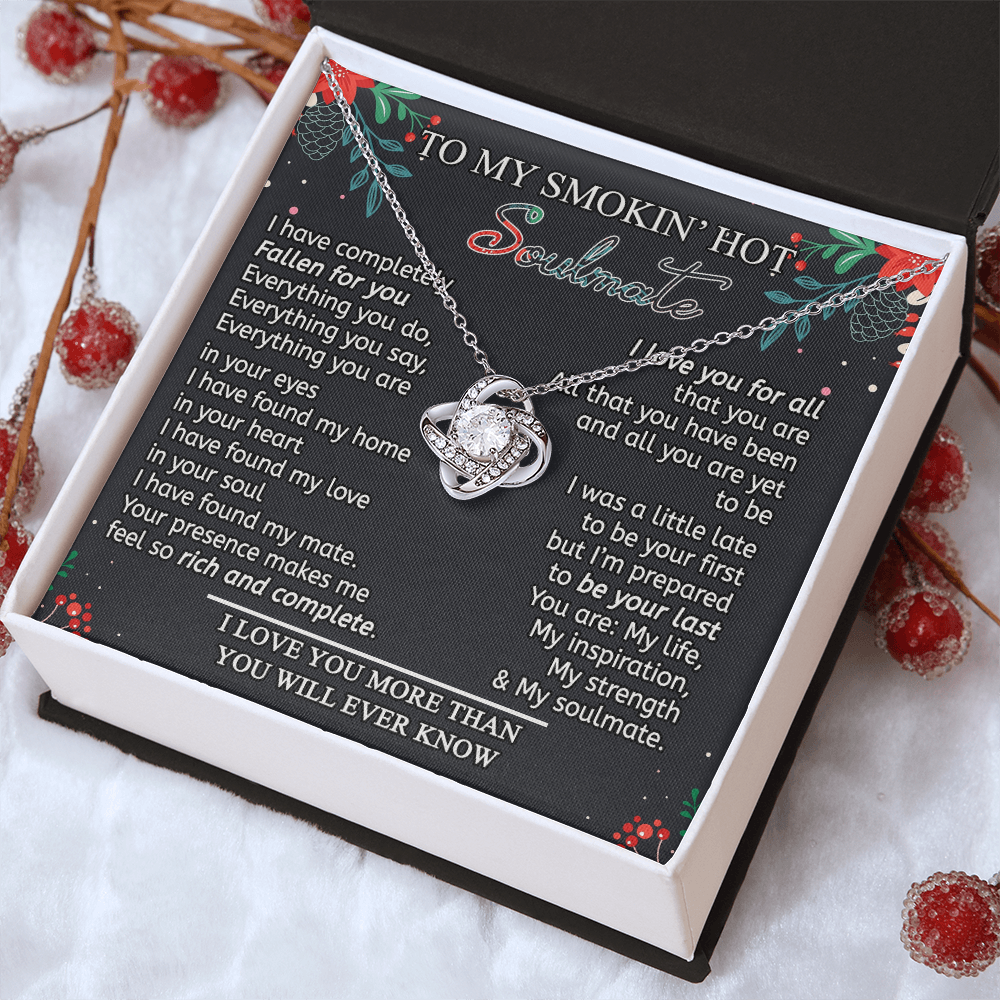 Stainless Steel Cubic Zirconia Love Knot Necklace To My Smokin' Hot Soulmate Birthday Christmas Jewelry Romantic Necklace For Wife with Message Card Box Personalized Gift Necklace For Soulmate