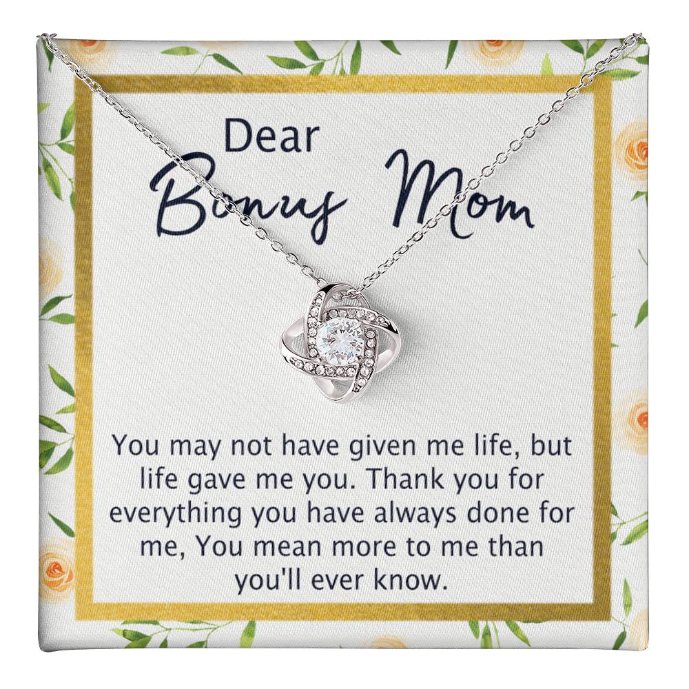1Dear Bonus Mom Necklace, To My Bonus Mom Love Knot Necklace From Daughter, Son, Bonus Mom Gift Necklace, Daughter And Mother Love Knot Pendant Gift For Mom, Bonus Mom Gift Jewelry Gift For Women Love Knot Necklace 6323
